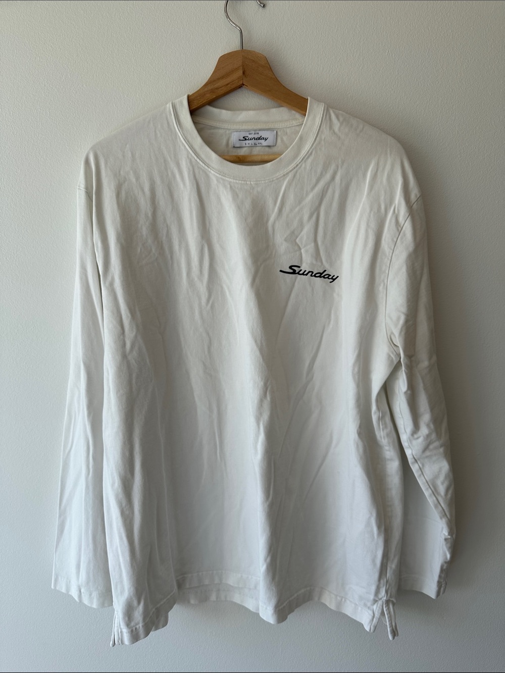 Sunday Long Sleeve Crewneck Shirt - White with Black Script